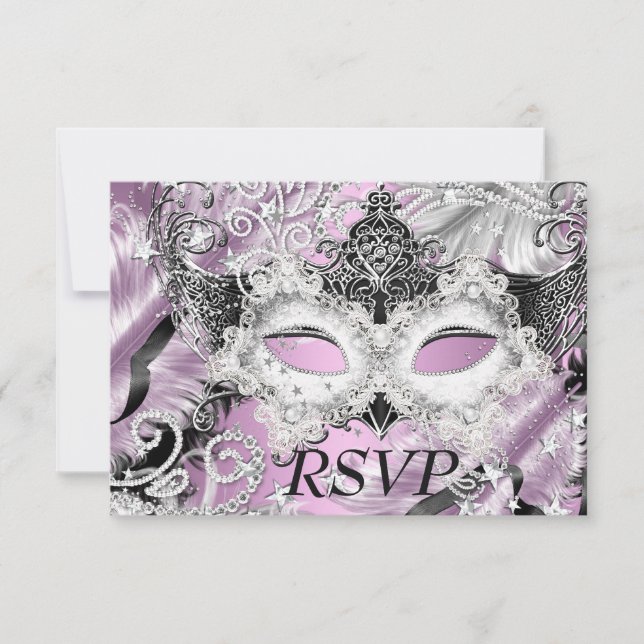 Silver Lilac Sparkle Maskerad Maskeradfest Svar Inbjudningar (Framsida)
