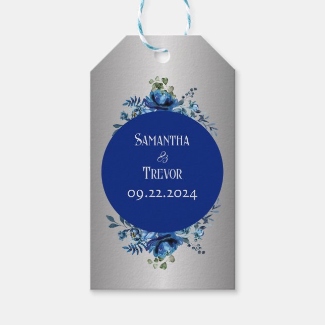 Silver Lining Blooms: Personlig Blue Petals Presentetikett (Framsidan)