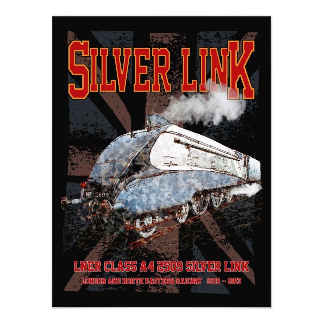 Silver Link LNER klass A4 2509 Locomotive UK flagg Fototryck (Framsidan)