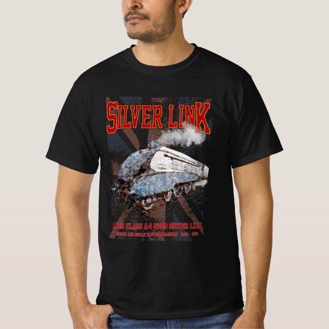 Silver Link LNER klass A4 2509 Locomotive UK flagg T Shirt (Framsida)