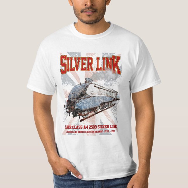 Silver Link LNER klass A4 2509 Locomotive UK flagg T Shirt (Framsida)