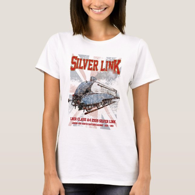 Silver Link LNER klass A4 2509 Locomotive UK flagg T Shirt (Framsida)