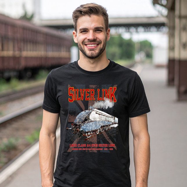 Silver Link LNER klass A4 2509 Locomotive UK flagg T Shirt (Silver Link - LNER Class A4 2509 Steam Train Locomotive. Mens Basic T-Shirt)