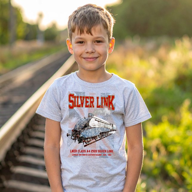 Silver Link LNER klass A4 2509 Locomotive UK flagg T Shirt (Silver Link - LNER Class A4 2509 Steam Train Locomotive. Boy Basic T-Shirt)