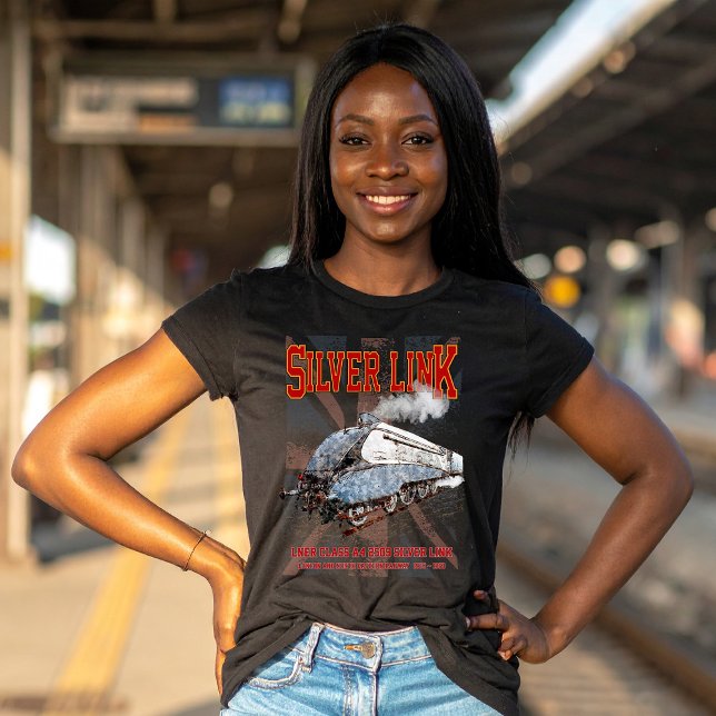Silver Link LNER klass A4 2509 Locomotive UK flagg T Shirt (Silver Link - LNER Class A4 2509 Steam Train Locomotive. Womens Basic T-Shirt)