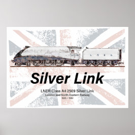 Silver Link LNER Klass A4 Lokomotiv profil flagga Poster