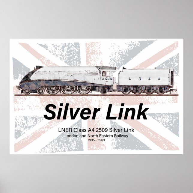 Silver Link LNER Klass A4 Lokomotiv profil flagga Poster (Framsidan)