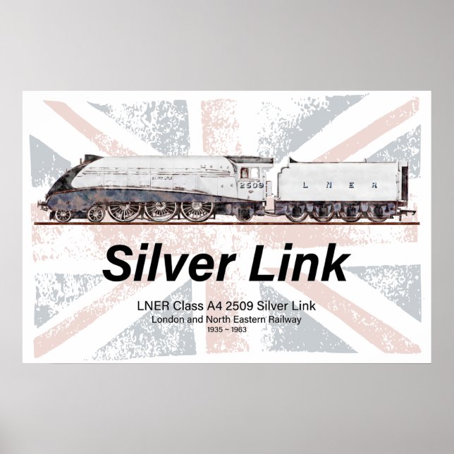Silver Link LNER Klass A4 Lokomotiv profilflagga Poster (Framsidan)