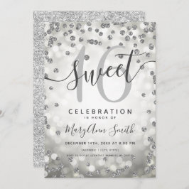 Silver Ljus Glitter Konfetti 16:e födelsedagen Inbjudningar