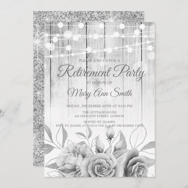 Silver Ljus och blommor Rustic Pension Party Inbjudningar (Fram/baksida)