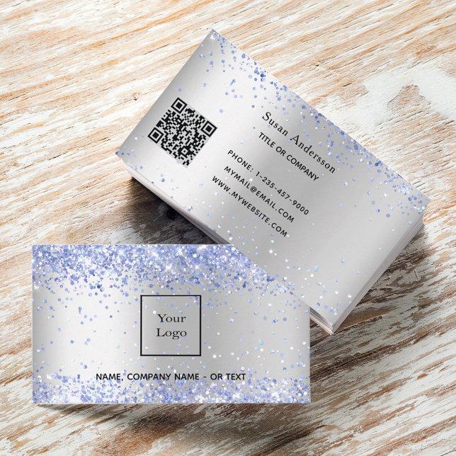 Silver ljusblå QR-kod Visitkort (Skapare uppladdad)