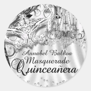 Silver ljuskrona Masquerade Quinceanera dekal Runt Klistermärke