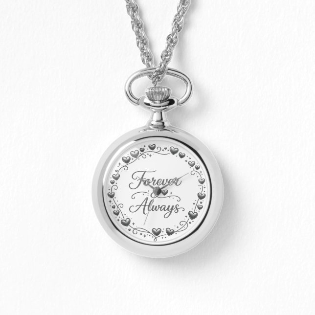 Silver locket watch "Forever Always" with heart de Armbandsur (Framsida)