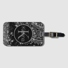 Silver Lotus Mandala med Silver Stars Monogram Bagagebricka