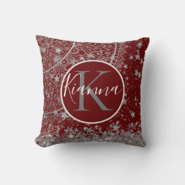 Silver Lotus Mandala med Silver Stars på Red Kudde