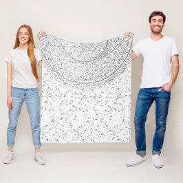 Silver Lotus Mandala med Silver Stars på White Fleecefilt