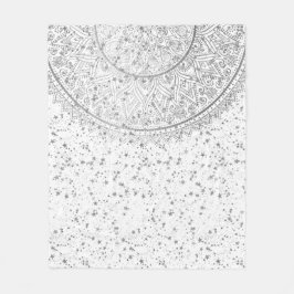 Silver Lotus Mandala med Silver Stars på White Fleecefilt
