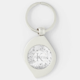 Silver Lotus Mandala Stars Glitter Monogram Swirl Silverfärgad Nyckelring