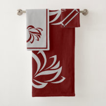 Silver Lotus och Burgundy Bath Towel Set