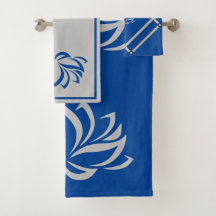 Silver Lotus och Royal Blue Bath Towel Set