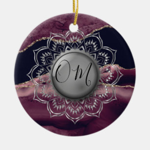 Silver Lotus OM Mandala Lavender Marble Julgransprydnad Keramik