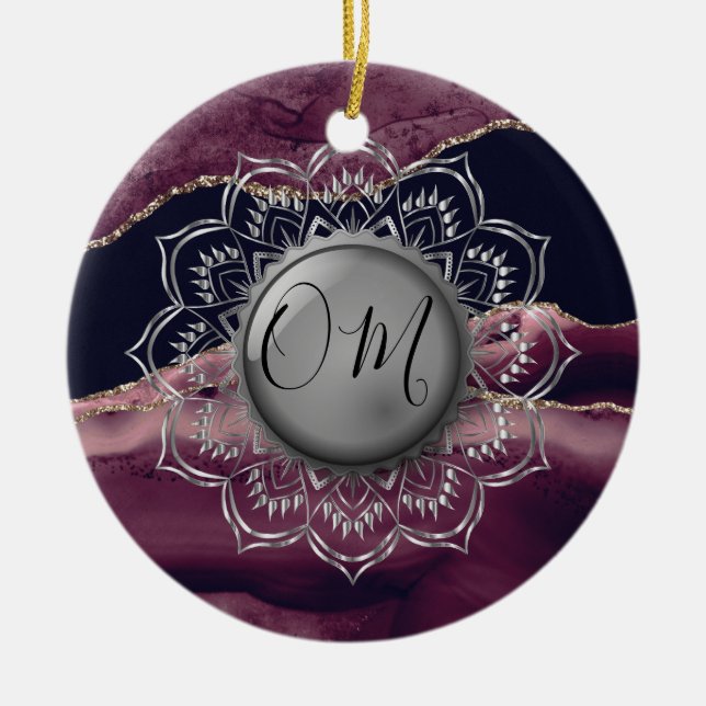 Silver Lotus OM Mandala Lavender Marble Julgransprydnad Keramik (Framsidan)