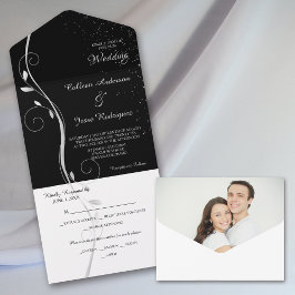 Silver Löv Swirl Black Photo Template Bröllop