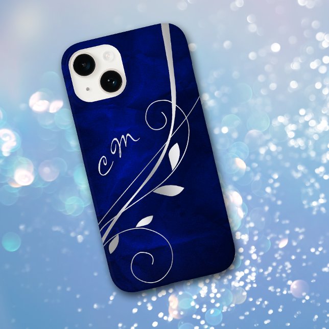 Silver Löv Swirl Royal Blue Monogram (Skapare uppladdad)