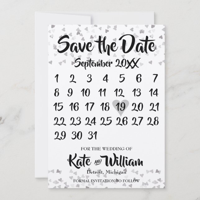 Silver Love Heart Kalender Spara Datum Datumet (Framsida)