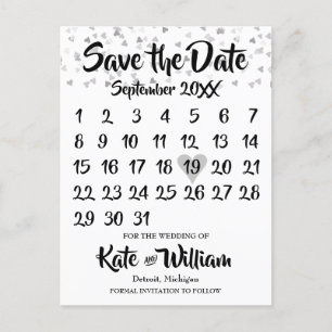 Silver Love Heart Kalender Spara Datum Meddelande Vykort