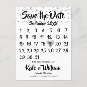 Silver Love Heart Kalender Spara Datum Meddelande Vykort