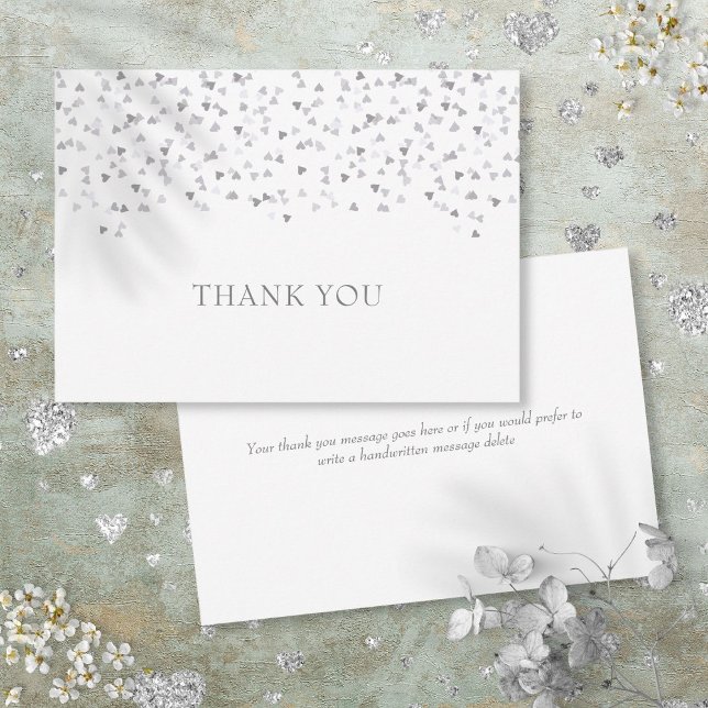 Silver Love Hearts Konfetti Tack Kort (Silver Love Hearts Confetti Thank You Card)
