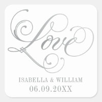 Silver Love Script Elegant Monogram Bröllop