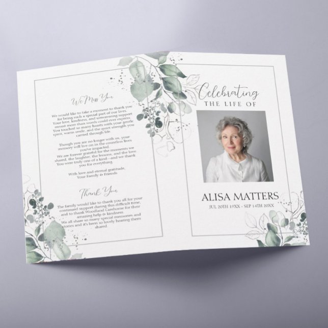 Silver Lövs begravningsprogram som firar livet Reklamblad (Skapare uppladdad)