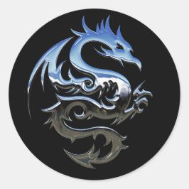 Silver Lucky Dragon Black Stickers Runt Klistermärke