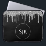 Silver Luxury Glitter Drips Girly Monogrammed Laptop Fodral<br><div class="desc">Luxury Silver och Black Faux Glitter och Gnistra Elegant Monogrammed Initialer Fodral. Fodral kan anpassas så att det omfattar ditt första och första namn.</div>