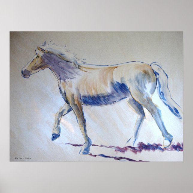 Silver Mane Horse Walking Acrylic Painting Poster (Framsidan)