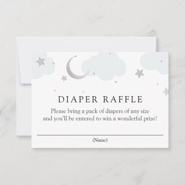 Silver Måne och stjärnor Diaper Raffle infoga card OSA Kort (Framsida)