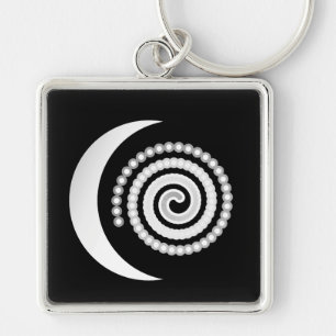 Silver Måne Spiral i svart Fyrkantig Silverfärgad Nyckelring