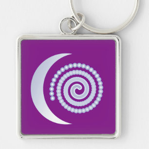 Silver Måne Spiral om lila Fyrkantig Silverfärgad Nyckelring