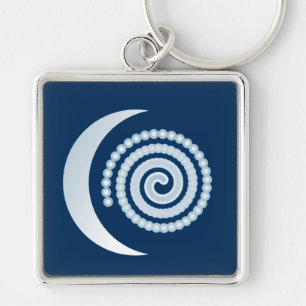 Silver Måne Spiral på mörk blått Fyrkantig Silverfärgad Nyckelring