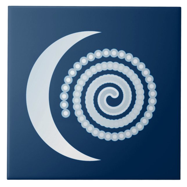 Silver Måne Spiral på mörk blått Kakelplatta (Framsidan)