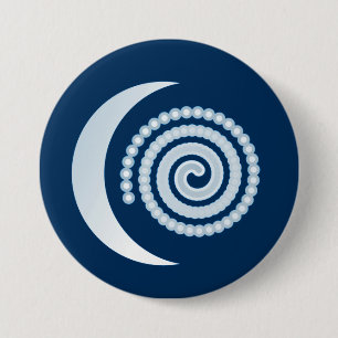 Silver Måne Spiral på mörk blått Knapp
