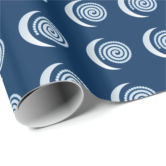 Silver Måne Spiral på mörk blått Presentpapper (Rullad Hörn)