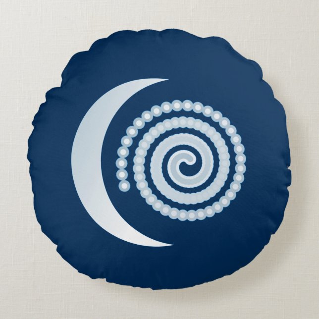 Silver Måne Spiral på mörk blått Rund Kudde (Framsidan)