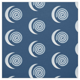 Silver Måne Spiral på mörk blått Tyg