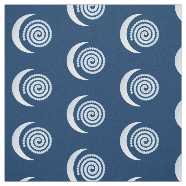 Silver Måne Spiral på mörk blått Tyg (Provkarta)