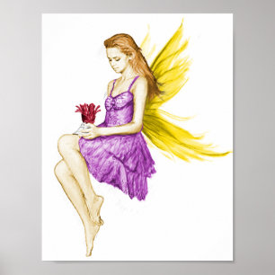 Silver Maple Träd Fairy Holding Flower Poster