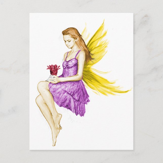 Silver Maple Träd Fairy Holding Flower Vykort (Framsida)