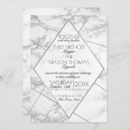 Silver Marble Art Deco Geometric Slate Bröllop Inbjudningar